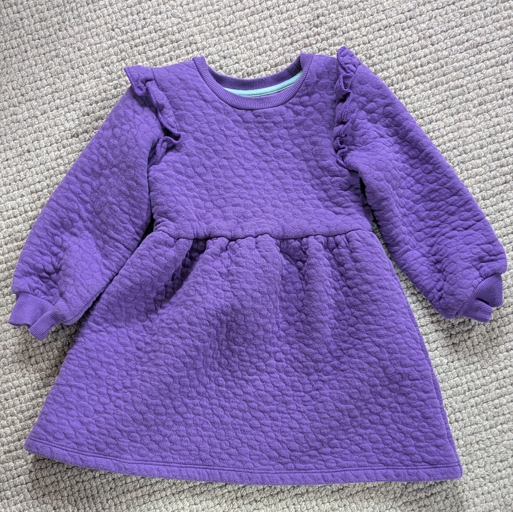 Mini Boden Size 3-4 Purple Quilted Flower Sweatshirt Dress